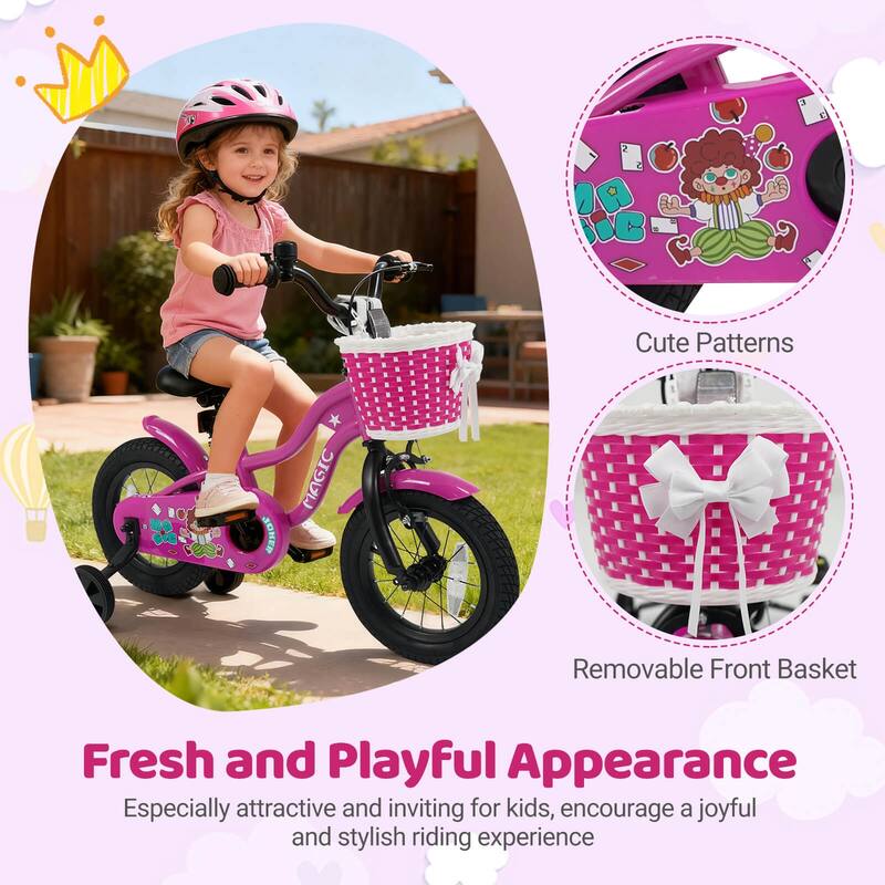 Costway 12”/14”/16”/18” Kids Bike with Training Wheels, Basket, Hand & - See Details