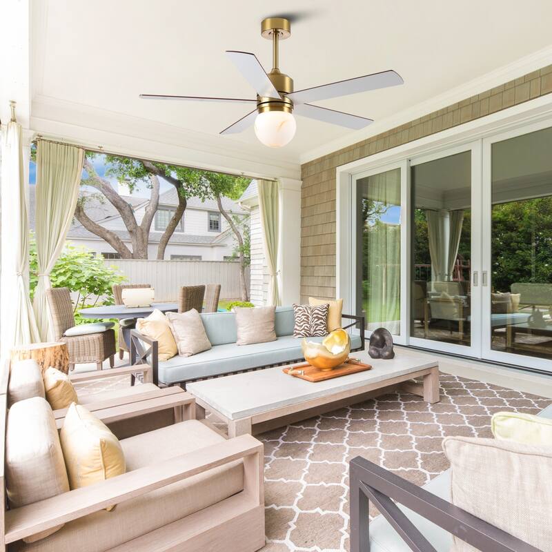 52" Modern Globe Frosted Glass Gold Dimmable Ceiling Fan with Light and Remote