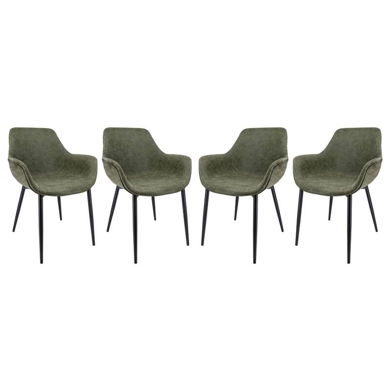 Markley Leather Dining Chair with Iron Legs Set of 4 Modern Accent Armchair - Olive Green