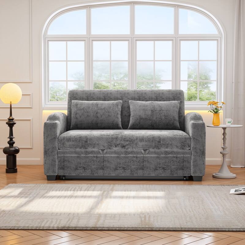 Versatile 3-in-1 Pull Out Sofa Bed with Adjustable Backrest, Loveseat Couch Bed Sofa Bed with Reclining Back