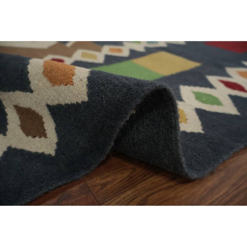 Hand Woven Oriental 100% Wool Carpet Southwestern Modern Multi-Colored Kilim Area Rug - 9' 10'' X 6' 8''