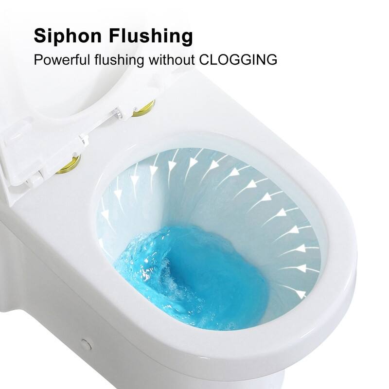 HOROW 1 Piece High Efficiency Dual Flush Toilet White 0.8 1.28 GPF Seat Included Brushed Gold Button - N/A