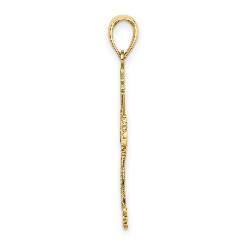 Curata 14k Yellow Gold Rope Design Heart Endcaps Cross Necklace 18mm x 25mm