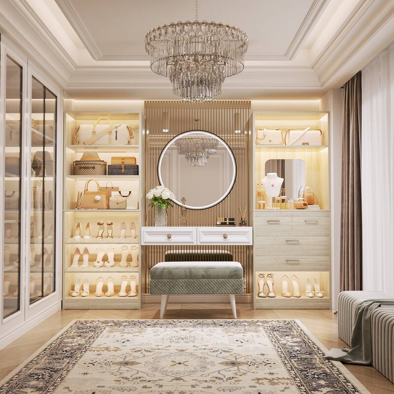 Cimly 25''W Closet Organizer with Mirror and Drawers, Freestanding Closet System for Walk-in/ Reach-in Closet