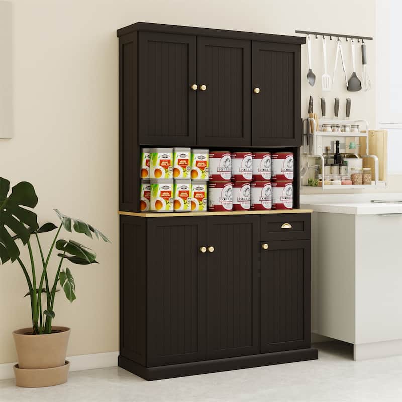 White Wood 39.76 in. Pantry Cabinet with Adjustable Shelves