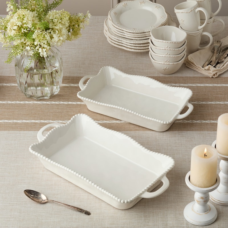 Certified International Perlette Cream Large Rectagular Baker 19" x 10"