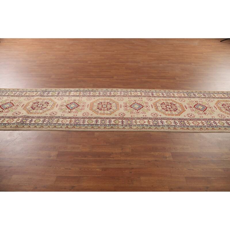 Geometric Kazak Runner Rug Handmade Wool Carpet - 2'10" x 13'0"