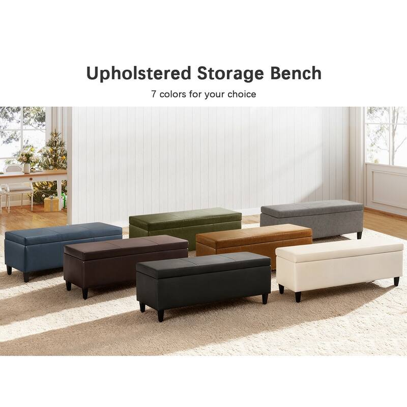 50.3" x 17.50" x 18" Upholstered Rectangular Storage Ottoman-Faux Leather