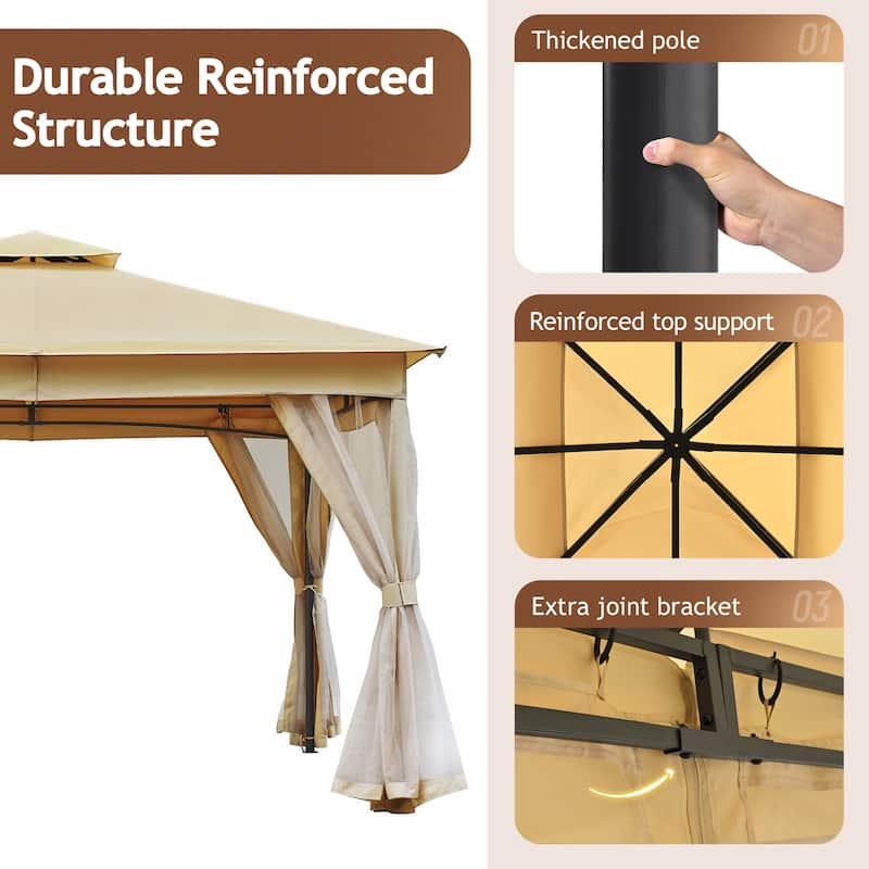 Patio Gazebo Tent with Double Roofs and Mosquito Netting for Backyard