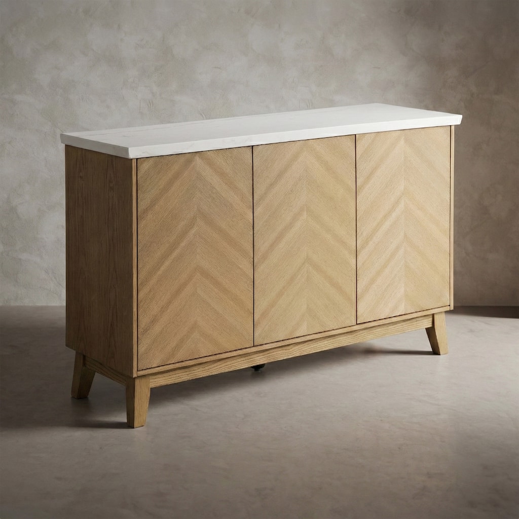 Furniture of America Nayel Modern Natural and White Genuine Marble Dining Server Cabinet