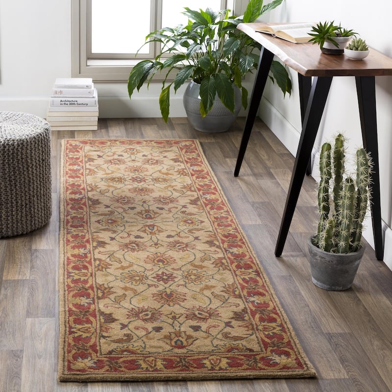 Livabliss Caesar Updated Traditional Border Area Rug. - 3' x 12' - Ivory/Red