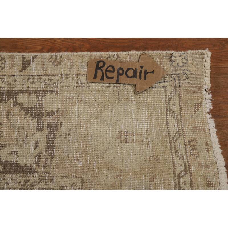 Tabriz Persian Vintage Rug Hand-Knotted Traditional Beige Wool Carpet - 9'9"x 12'6"