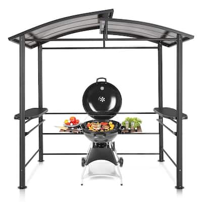 EAGLE PEAK 8x5 ft Grill Gazebo, Steel Frame Outdoor BBQ Cover, Double-Tier Polycarbonate Barbecue Canopy with Shelves