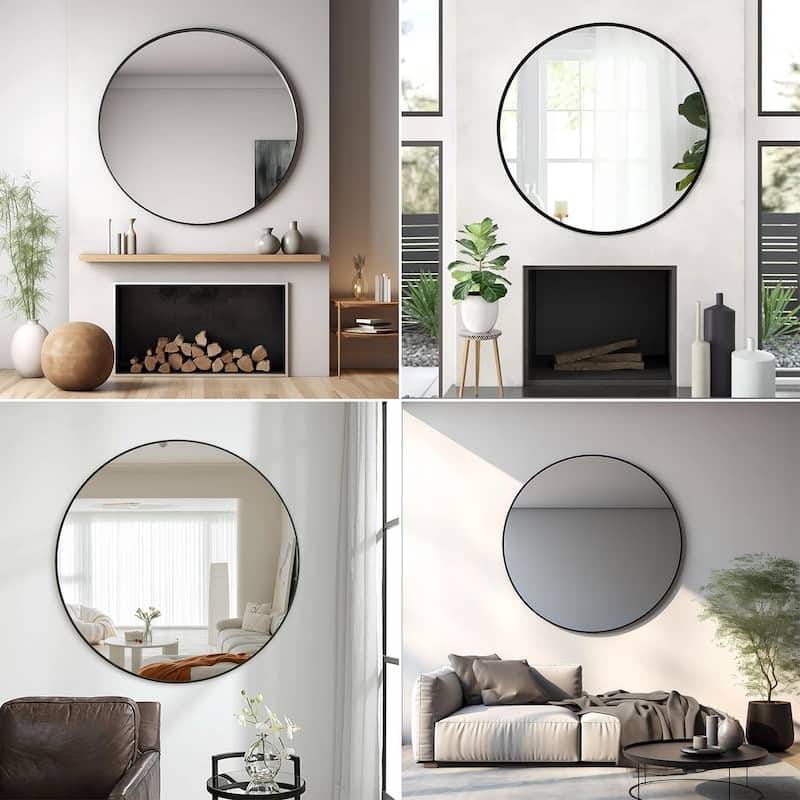 KIOTEE Full Length Round Aluminum Alloy Framed French Cleat Mounted Wall Decor Bathroom Vanity Mirror with 5-Year Warranty