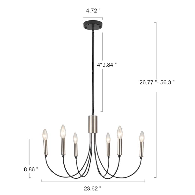 6-Light Modern Chandelier, Farmhouse Chandelier, Candle Style Chandelier for Dining Living Room Kitchen Island - 23.62"Dx8.86"H