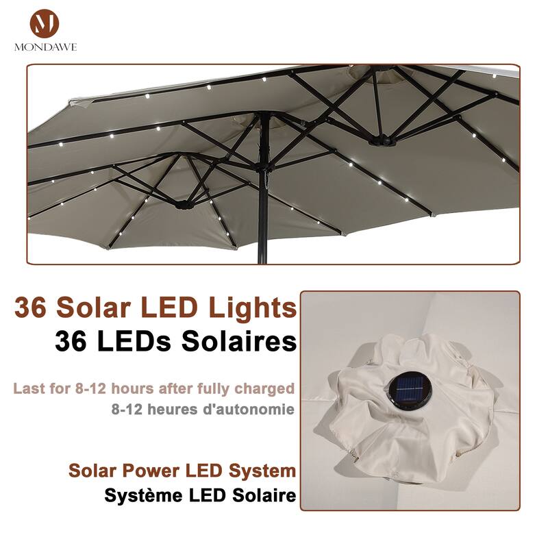 15ft Rectangular Patio Umbrella with Base and LED Lights