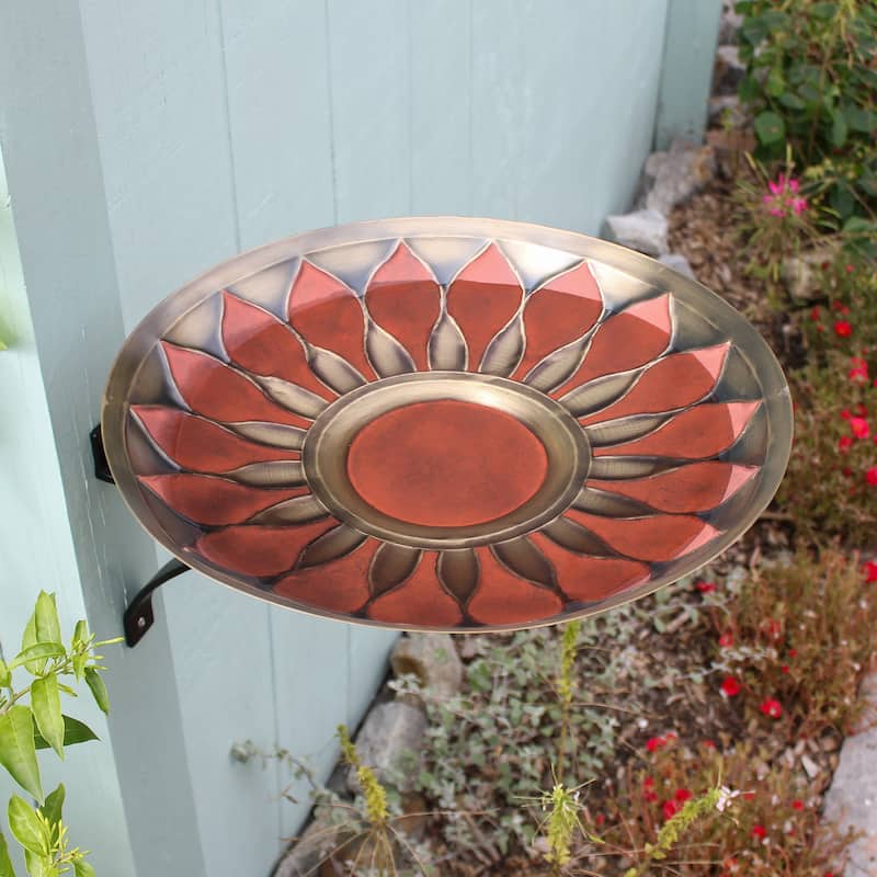 Achla Designs 16"Dia. Round Antique African Sunflower Birdbath w/Black Wrought Iron Wall Mount Bracket