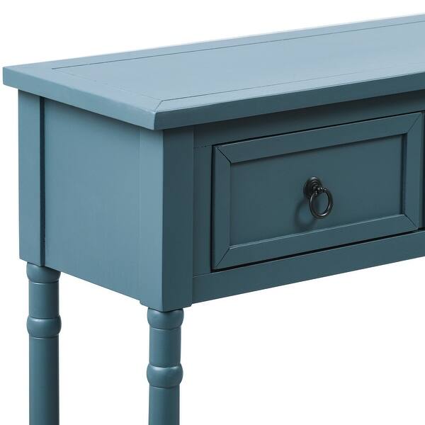 Antique Navy Storage Console Tables With Drawers And Shelf Overstock 32368977 Equal parts simple storage solution and displayequal parts simple storage solution and display stage, this understated and essential console table brings a bit of.