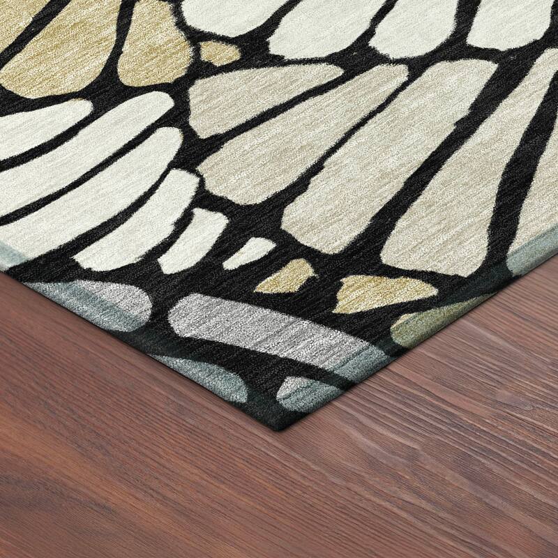 Machine Washable Indoor/ Outdoor Floral Modern Chantille Rug