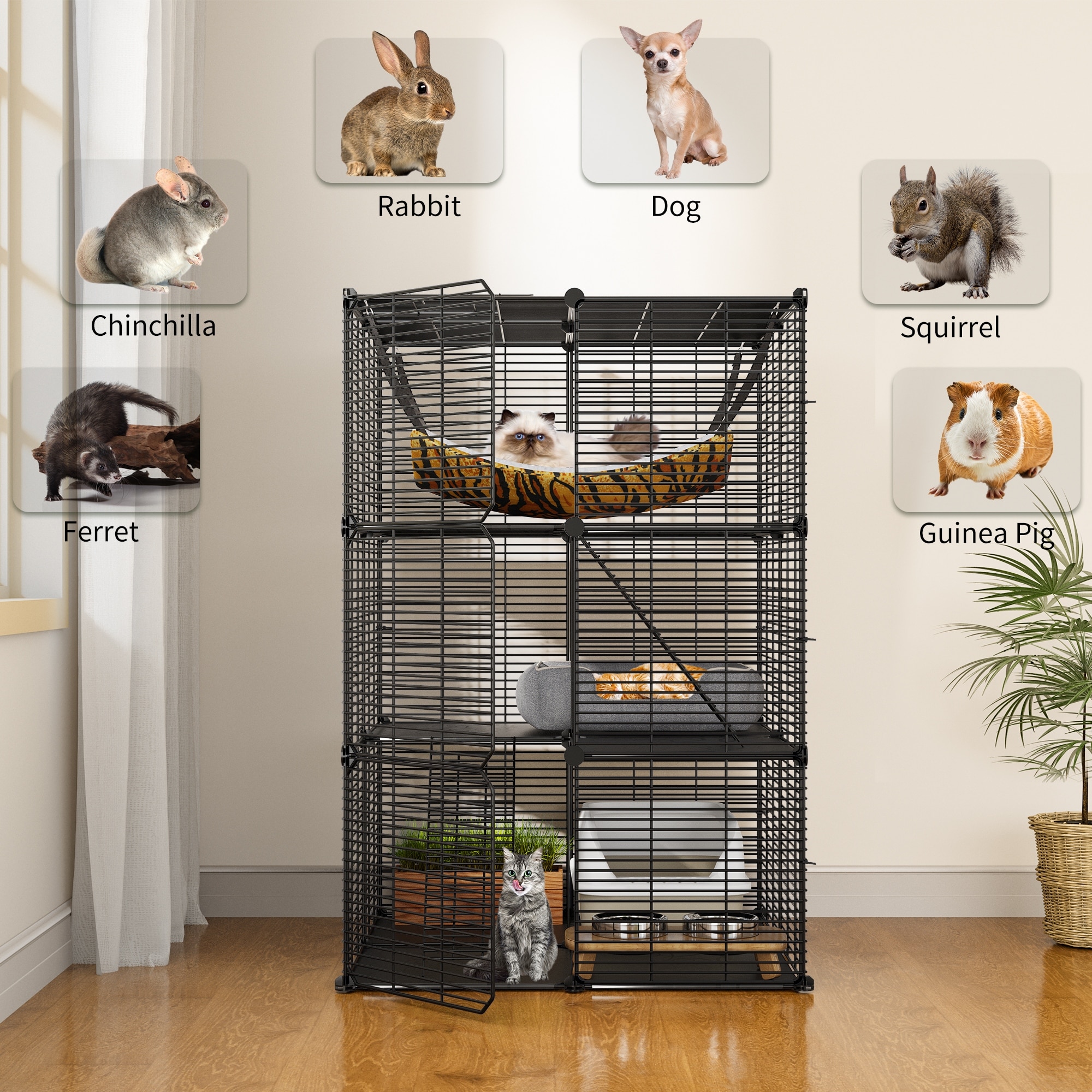 Cat Cage Indoor Cat Enclosures DIY Cat Playpen Metal Kennel with