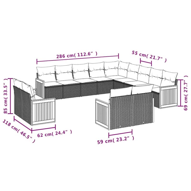 vidaXL 13 Piece Patio Sofa Set with Cushions Black Poly Rattan