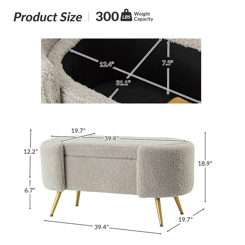 Clara 39.4" Wide Storage Bench with Metal Legs