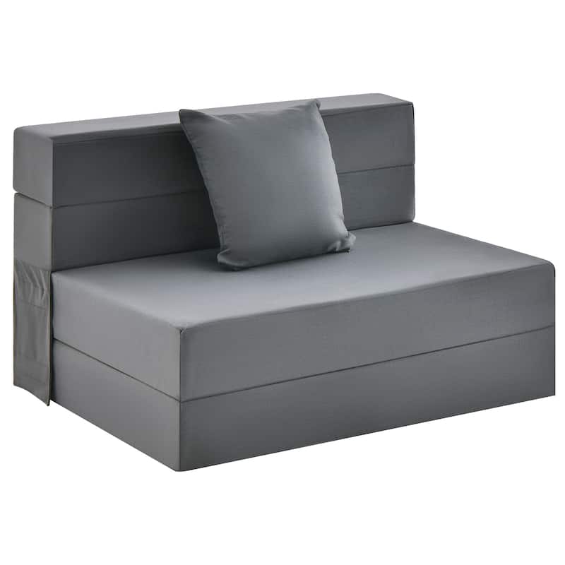 Dark Grey Faux Linen Foldable Sofa Bed with Ergonomic Comfort Pillow Support for All Ages - 39" x 29.5" x 24.5" (L x W x H)