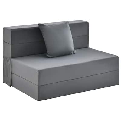 Dark Grey Faux Linen Foldable Sofa Bed with Ergonomic Comfort Pillow Support for All Ages - 39" x 29.5" x 24.5" (L x W x H)