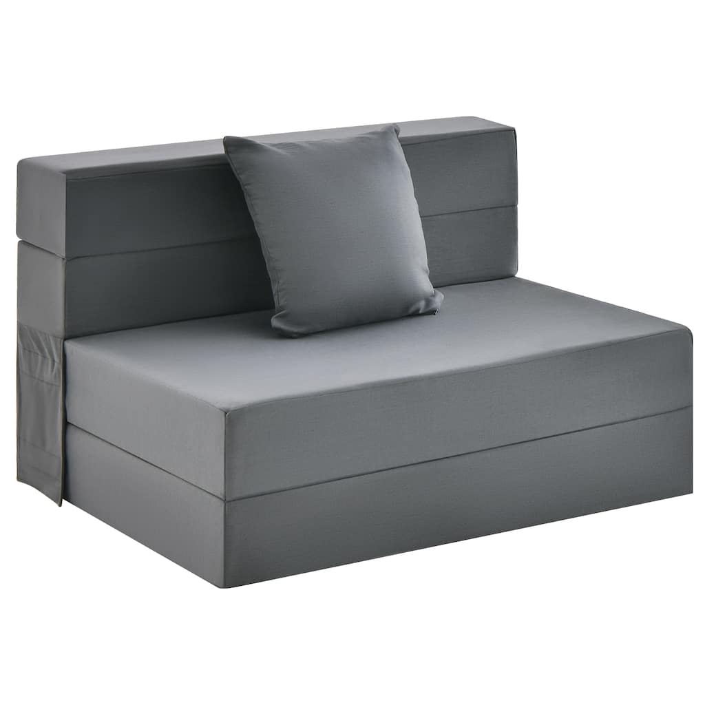 Dark Grey Faux Linen Foldable Sofa Bed with Ergonomic Comfort Pillow Support for All Ages - 39" x 29.5" x 24.5" (L x W x H)