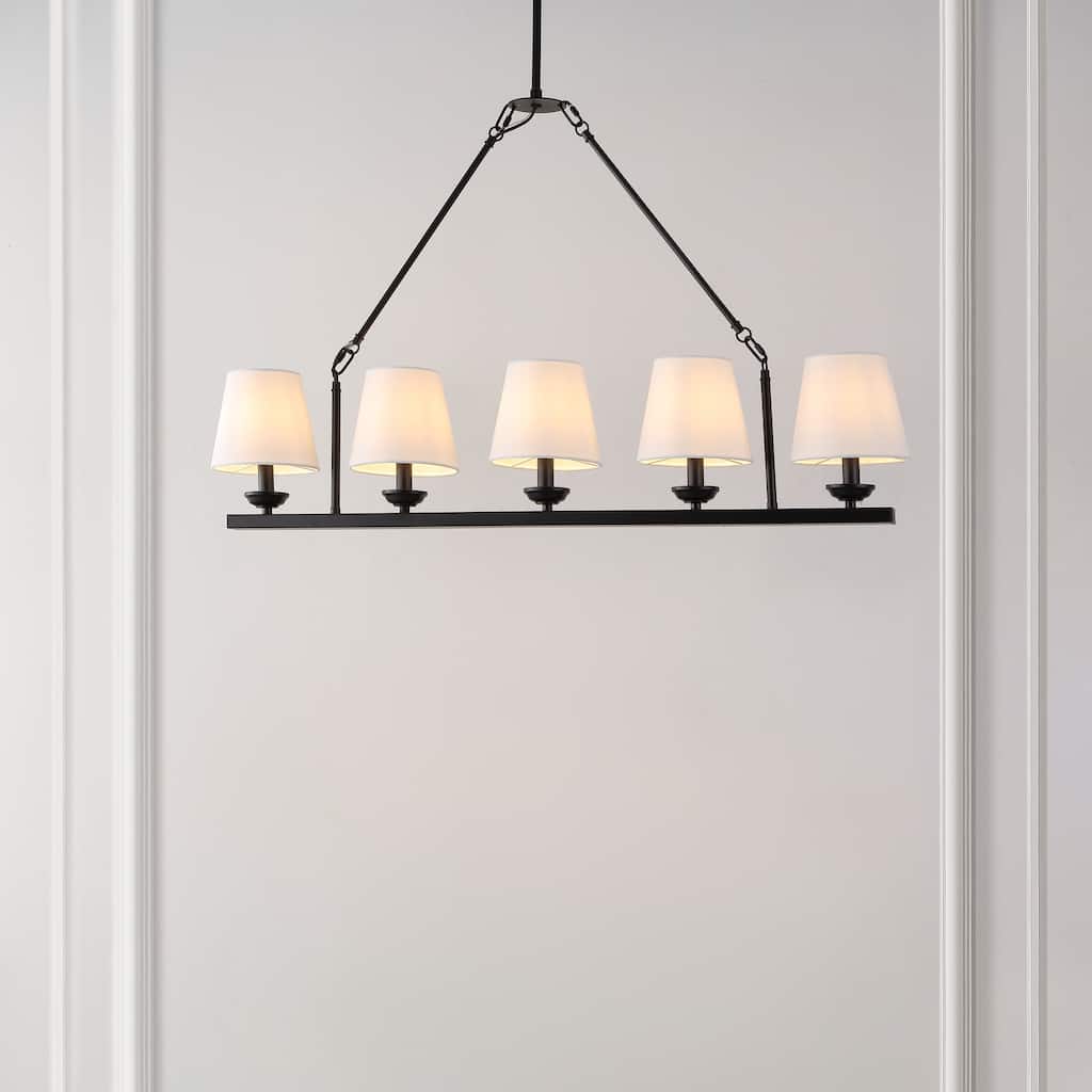 SAFAVIEH Lighting Joellyn 38" Modern & Contemporary Chandelier (5-Bulb) - 38" W x 6" D x 64" H - Black/White
