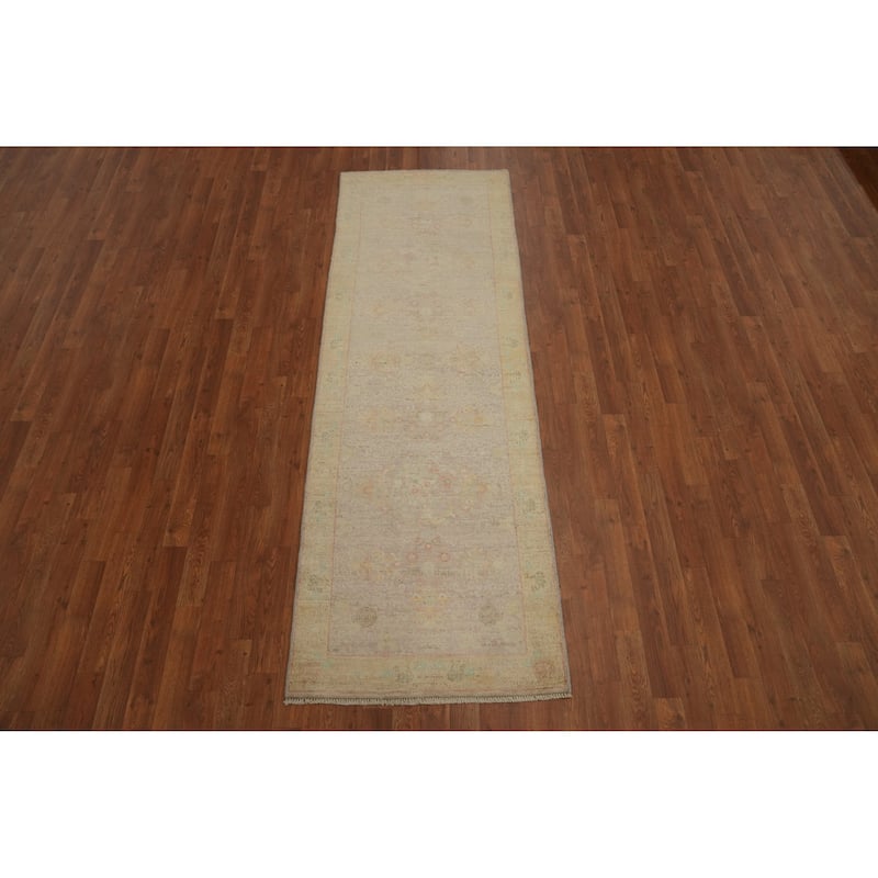 Hand Knotted Oriental 100% Wool Carpet Traditional Floral Purples Ziegler Runner Rug - 8' 0'' X 2' 8''