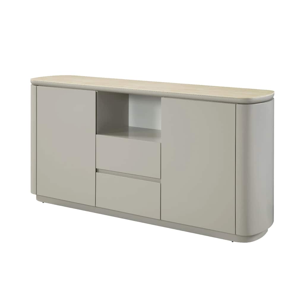 2 Drawers and 2 Doors Wooden Server with Ceramic Top in Light Gray