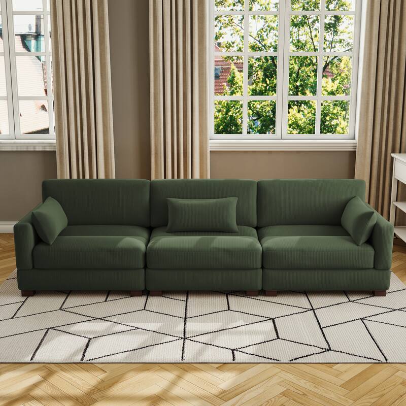 Corduroy Modular Sectional Sofa with Ottoman and Pillows