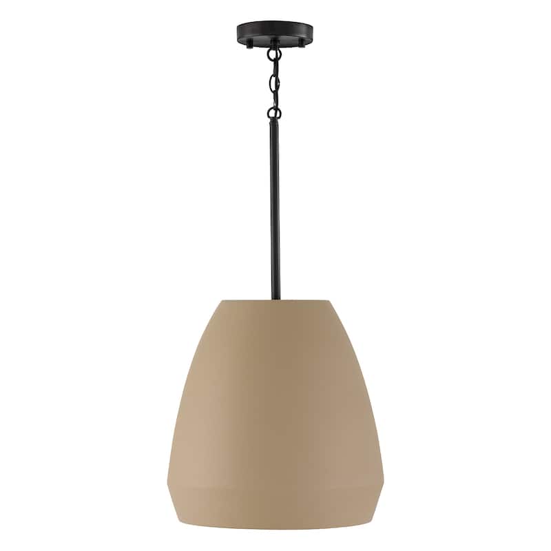 14" W x 15" H 1-Light Handcrafted Terracotta Pendant with Matte Black - 14.25"W x 15.75"H - Terracotta Sand