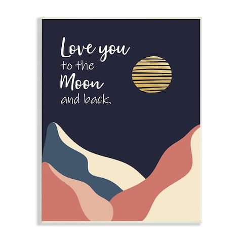 Stupell Industries Love You to Moon Phrase Night Sky Mountains Wood Wall Art - Blue