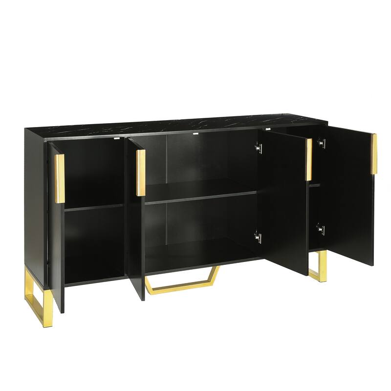 Modern sideboard with Four Doors, Metal handles & Legs and Adjustable Shelves Kitchen Cabinet