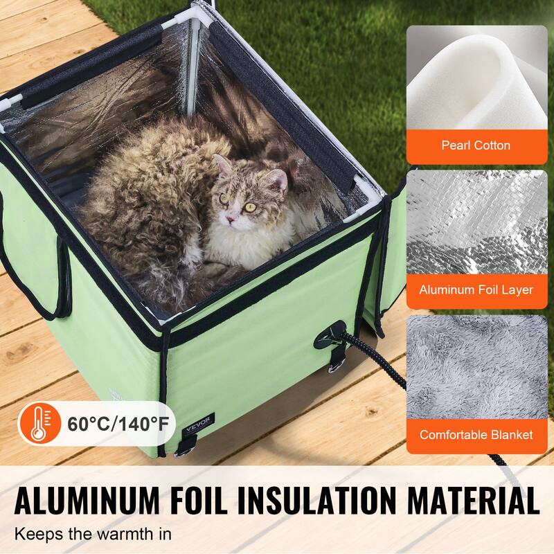 Elevated Heated Cat House, Cuboid Kitty Shelter with Adjustable Temperature and Timer for Winter to Stay Warm and Cozy