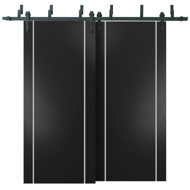 Barn Bypass Doors 72 x 80 Planum 0410 Matte Black with Sturdy 6.6ft - Black - 84" x 96" ( 2* 42x96)