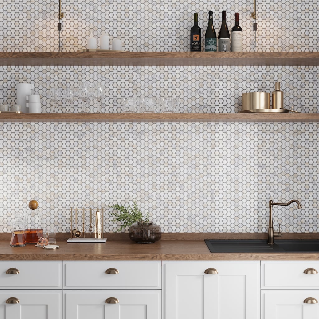 Apollo tile 11 x 12 Serena Polished White Gray Calacatta Gold Polished Marble Tile (4.47 sq ft/case) - 5 Pack