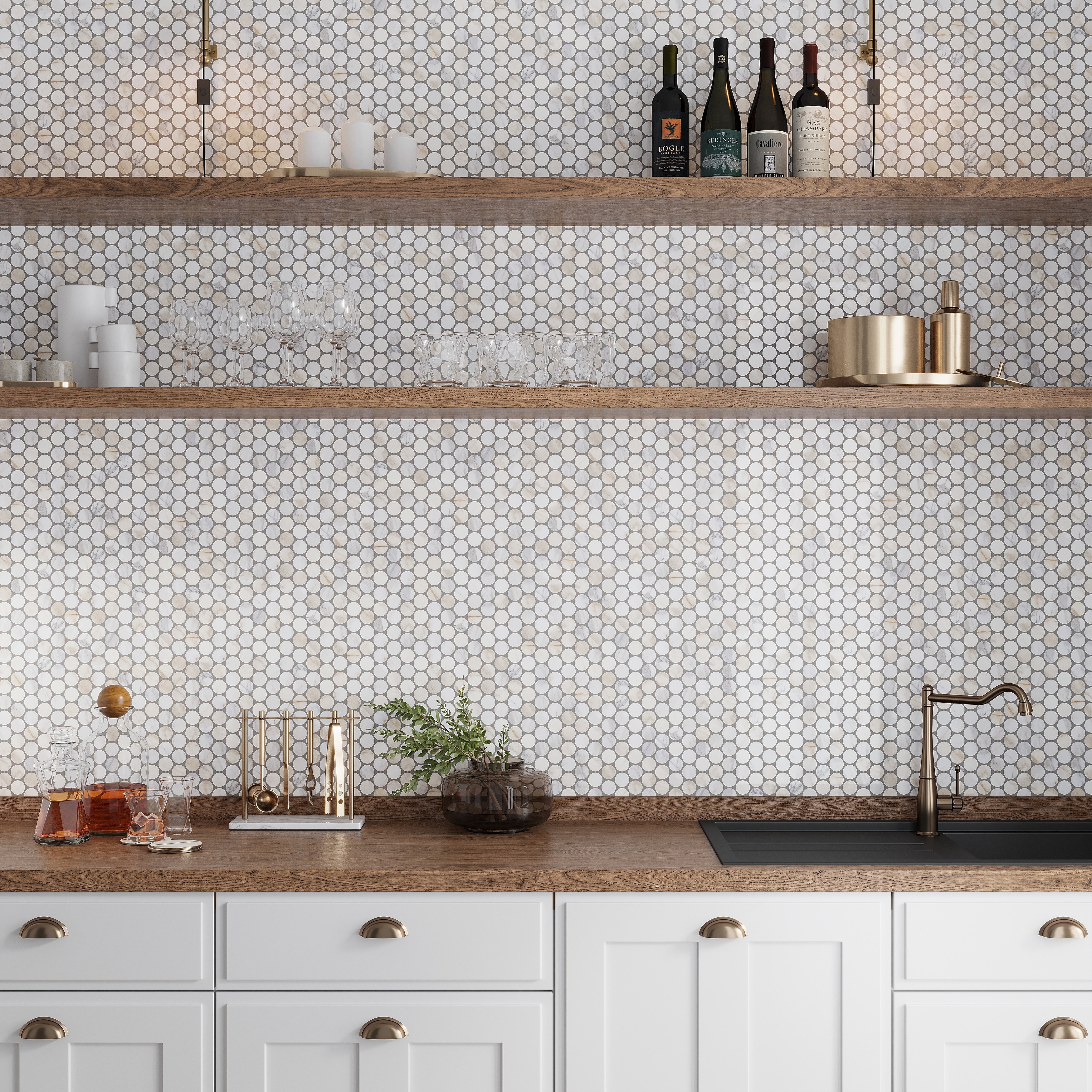 Apollo tile 11 x 12 Serena Polished White Gray Calacatta Gold Polished Marble Tile (4.47 sq ft/case) - 5 Pack