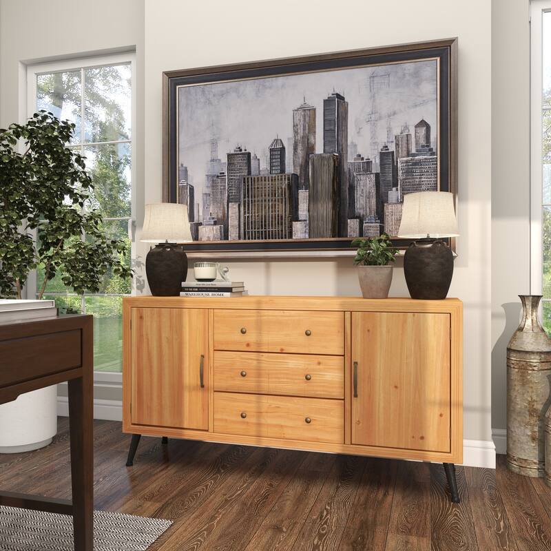 Wooden 3 Drawers 1 Shelf and 2 Doors Sideboard - Light Brown - Roche River Decor