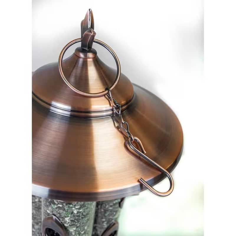 Copper Metal-Port Wild Bird Feeder 10lbs Capacity with Perches - Height: 24.6 inches
