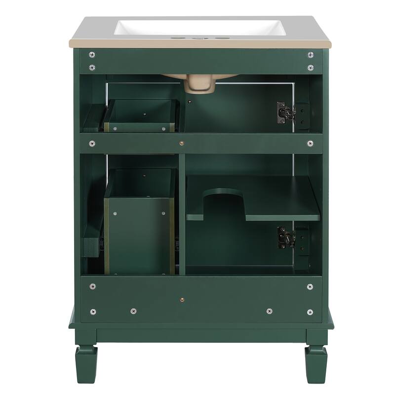 24" Bathroom Vanity with Ceramic Sink and 2 Drawers, Adjustable Shelf