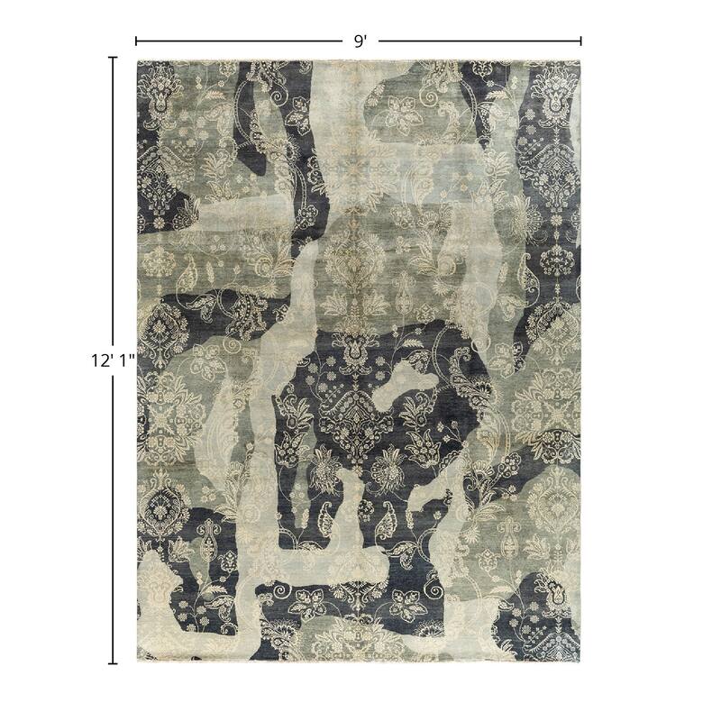Ikat One-of-a-Kind Hand-Knotted Area Rug - Gray, 9' 0" x 12' 1" - 9' 0" x 12' 1"