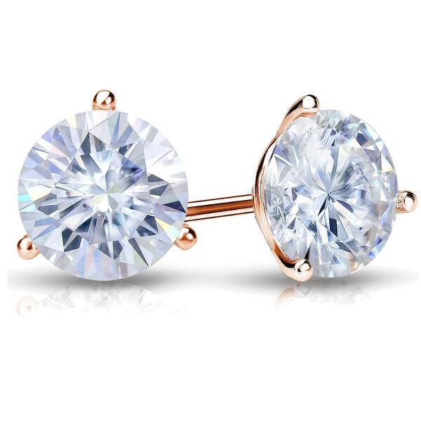 3CT Round Solid 18K Rose Gold Brilliant Cut Martini ScrewBack Stud Earrings