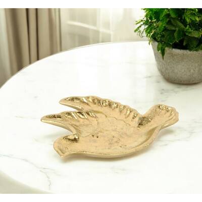 HomeRoots 7" Gold Cast Iron Dove Handmade Trinket Tray