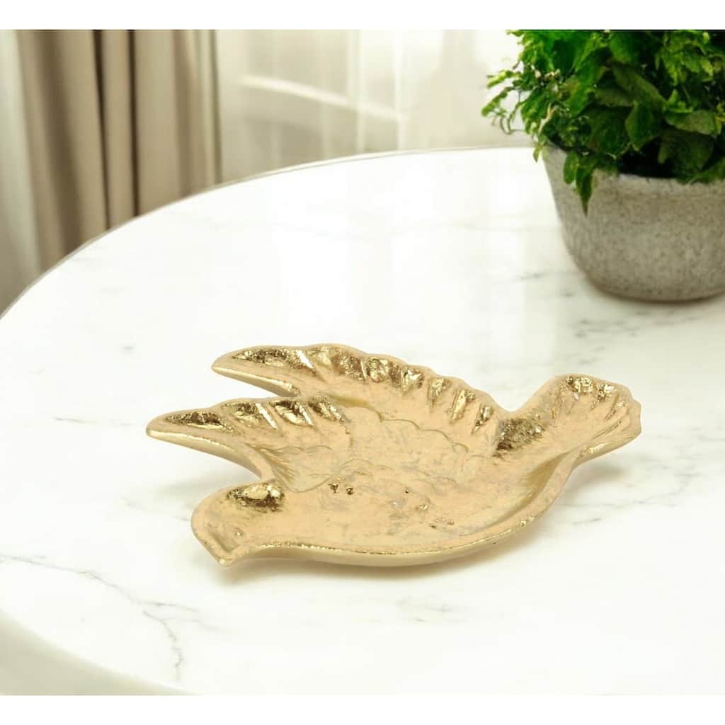HomeRoots 7" Gold Cast Iron Dove Handmade Trinket Tray