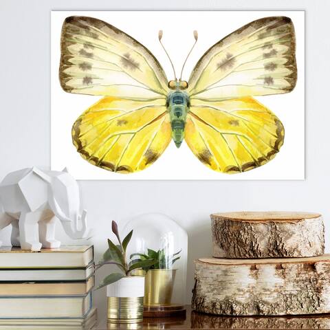 Designart "Watercolor Yellow Butterfly" Animals Canvas Wall Art Print
