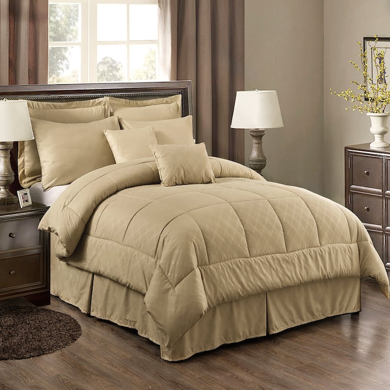 10-piece Solid Color Microfiber Comforter and Sheets Set - Taupe - Twin - 8 Piece