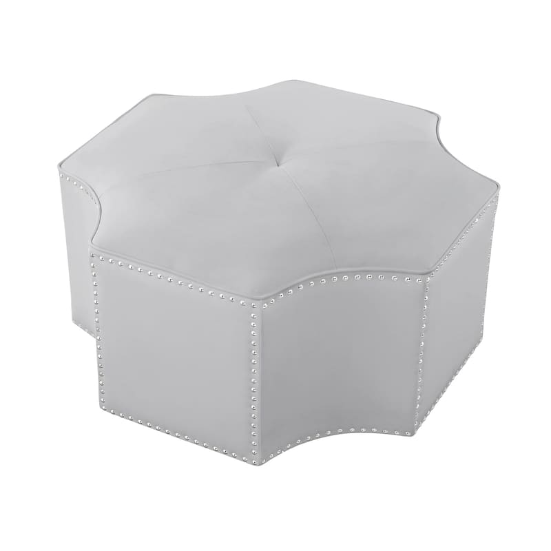 HomeRoots 33" Silver Faux Leather Tufted Octagonal Cocktail Ottoman